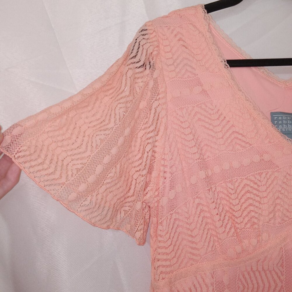 Rabbit Rabbit Rabbit Designs Peach Lace Dress Womens Sz 18 NWT Boho Cottagecore - Picture 11 of 12